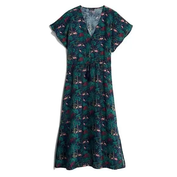 Vineyard Vines Textured Button Front Kaftan Dress Tropical Navy - Size XXS - Picture 2 of 8